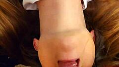 the school girl with glasses gets throat fucked in doggystyle