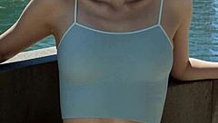 Australian model poses in lingerie at Sydney Opera House barefoot.