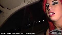 Hot redhead angel getting totally naked in my car before the bars