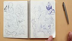 In my sketchbook, I quickly drew a doggy-style pose highlighting foot details with a Parker ballpoint pen.