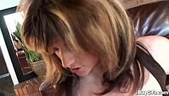 Milf babe deepthroats cock then titty fucks and rides in cowgirl.