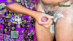 in this homemade scene, the wife gives a close-up handjob to her brother-in-law using soap, leading to an amateur cumshot