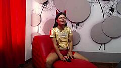 Watch this performer with long hair in lingerie doing a solo sexy devil dance on webcam.