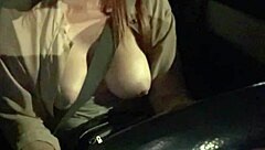 i feel so horny flashing my big tits during this night car ride with smoking fetish play