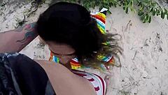 wow, hidden blowjob in the dunes with tight pussy!