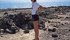 public pissing teen gives risky blowjob on camping to boyfriend