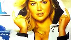 Liten kuk spruter sæd over Kate Upton i en rask spennende utløsning