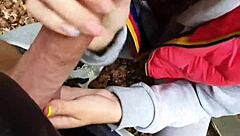 brunette 18yo teen bends over for risky quickie pov sex outdoors