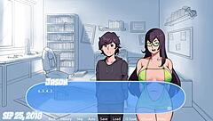 aku threesome dengan anjing gembira dalam salji, susu besar di mana-mana