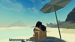 Playing with my Roblox catgirl at the beach