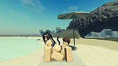 Playing with my Roblox catgirl at the beach