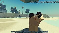 Playing with my Roblox catgirl at the beach