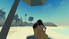 Playing with my Roblox catgirl at the beach