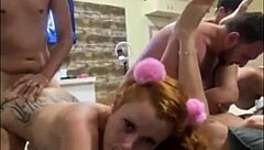 Three hot blondes bent over, giving it up in a wild group session