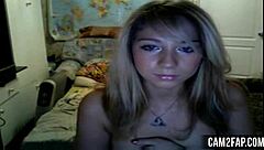 hot blonde babe performs on webcam for viewers