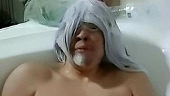 Cyno enjoys solo bubble bath fun in cosplay.