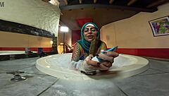 mia niqab bent over in lingerie, riding dildo in jacuzzi