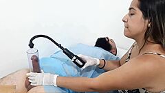 Doctora Gives Bent Over Massage on Verga to Chubby Patient for Size Increase Then Gets Excited for Rough Muff Diving