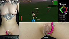 Twitch egirl plays with cum on wet pussy in tropical game 😏