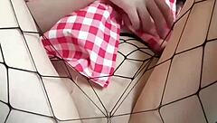 innocent skinny girl teases with big dildo through pantyhose in softcore solo fetish until beautiful amateur orgasm