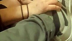 Why is my friend having so much fun trashing my sneakers? Provocative foot fetish scene.