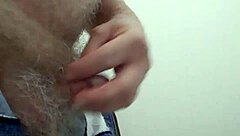 Mature guy jerks off in public toilet