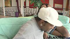 Ebony amateur receives cum on her ass in a relaxed manner