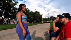 Would you fuck this young latina slut in outdoor threesome?