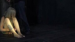 Blonde slave bound and dildoing juicy twat intensely