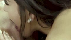 Teen blonde gets facesitted by cute brunette in lesbian oral.