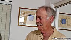 Ebony babe with small ass and big tits gives handjob to facial cumshot finish.