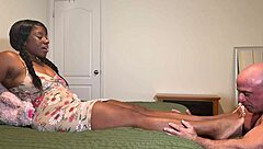 tony worships nyla foxxxs feet in interracial fetish session