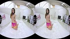 Bow-tie naked sweetie masturbates with dildo