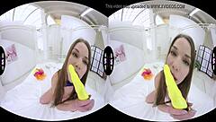 Bow-tie naked sweetie masturbates with dildo