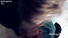 blonde milf sucking cock with plastic gloves passionately