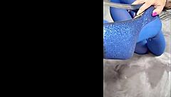 admiring sexy pantyhose paired with blue high heels