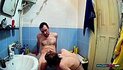 my skinny maid sucks my cock in the bathroom then gets fucked for excellent service