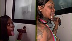 She sucks strangers' big black cocks through the gloryhole, spitting and getting facials