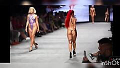 Swim suit runway in black tape edition