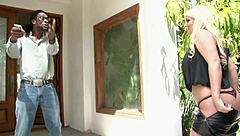 Slutty curvy milf blonde sucking black cock in stockings leads to anal blowjob.