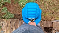 Her pussy grips his cock tight, refusing to let go in outdoor fun.