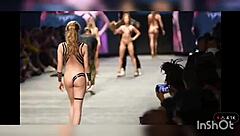 Swim suit runway in black tape edition