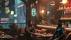 Curvy model poses in sexy future cyberpunk outfits during photoshoot.