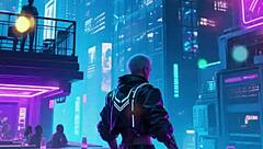 Curvy model poses in sexy future cyberpunk outfits during photoshoot.