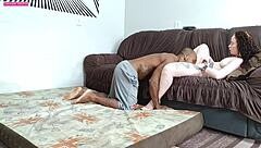 She moans loudly as he fucks her pussy