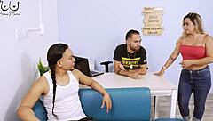 I tease my husband's best friend in the office while he's working, sucking his big cock