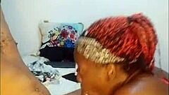 Sloppy Ebony Slut Swallows Cum for Boyfriend's Friend