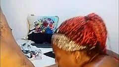 Sloppy Ebony Slut Swallows Cum for Boyfriend's Friend