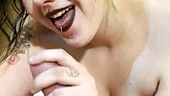 Nikki Greaves sucks that huge goth cock.