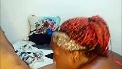 Sloppy Ebony Slut Swallows Cum for Boyfriend's Friend